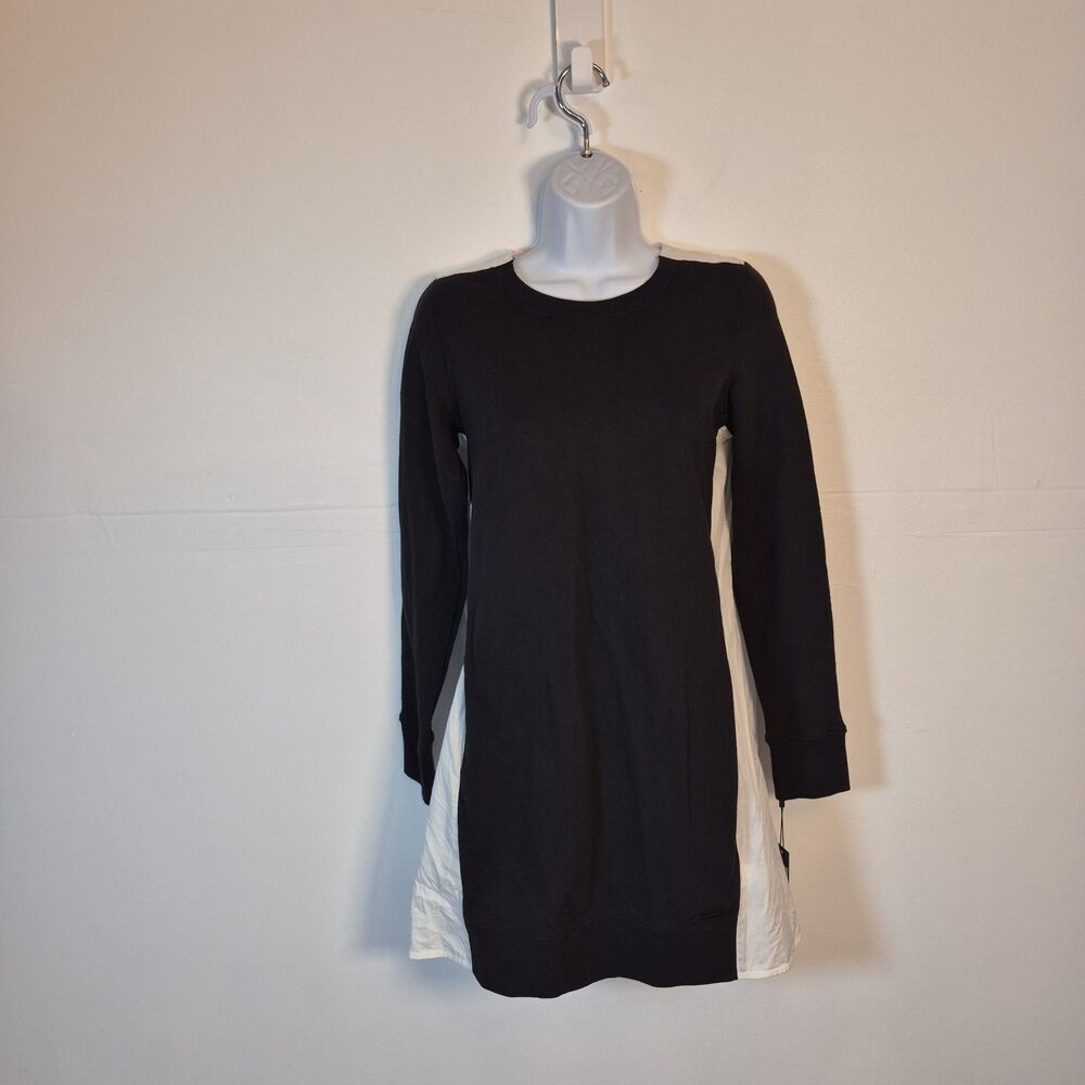 Donna Karan Active Womens Mixed Media Tunic Sweatshirt Dress Size XS Black/White